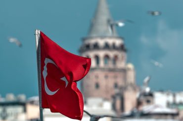 close up of a waving turkish flag